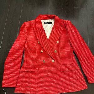 ZARA Red Double-Breasted Women's Blazer